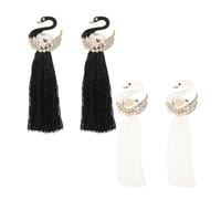 Orecchini pendenti con cigno in nappa a 2 paia da donna, orecchini con cigno incrostato di strass bianco e nero, aspetto elegante e gioielli regalo