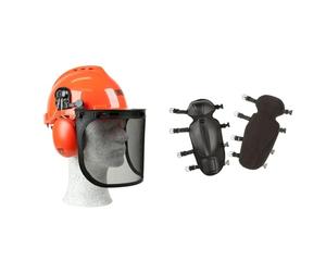Oregon 562412 - Casco de Seguridad para Motosierra Yukon & Espinilleras Protectoras para Trabajar con Desbrozadora, Sistema Ajustable