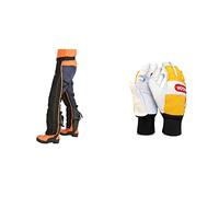 Oregon 575780 - Perneras anticorte para motosierra + Guantes de Seguridad para Cortar con Motosierra, Piel - 1 Par (L)
