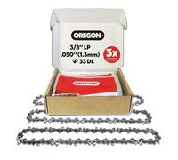 Oregon Pack de 3 Cadenas de Motosierra Telescópica 3/8" LP para Espadas de 20 cm -33 Eslabones, 1.3mm - Cadena de bajo retroceso compatible con Bosch, Black & Decker, Ryobi y muchas más