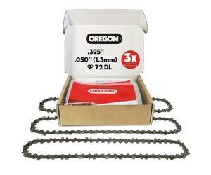 Oregon Pack de 3 Cadenas de Motosierra de Paso,325", Calibre .050" (1,3 mm) para Espada de 18" (45 cm), 72 Eslabones Motrices - Cadena de Repuesto, Compatible Husqvarna, Makita, Hitachi y más