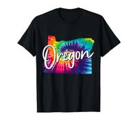 Oregon PNW Tie Dye Mapa del Estado Orgullo Hippie Vintage Camiseta gráfica económica, Hombre, Negro, L
