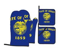 Oregon State Flag - Juego de guantes de horno y soportes para ollas, exquisitos guantes gruesos únicos de protección contra el calor con cuerda para colgar