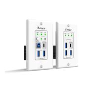 OREI Placa de pared USB 3.2 a través de Ethernet HDbaseT Cat6 extensor LAN hasta 330 pies - Doble host extiende la señal USB-C/USB-B a través de Ethernet - Cable de alimentación