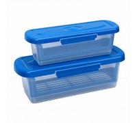 Oreilet 2 Cuencos para Masa con Tapa, sin Ensuciar, Mejor Coctelera Pan, Recipiente Coctelera para Empanizar, para Alitas de Pollo, Pescado Frito, Camarones, Aros Cebolla, Verduras (BLUE)