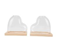 Oreilet 2 Jarrones de Propagación en Forma de Corazón, Macetero Hidropónico de Vidrio de Borosilicato con Base de Madera Maciza para Plantas de Interior como Planta de Araña Pothos (marrón Claro)