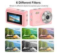 Oreilet Cámara Digital Pequeña, 1080P HD 12MP Cámara de Fotos Grabadora de Vídeo, Llavero Vlog Cámara, Pantalla LED Portátil, 6 Filtros, para Viajes, Estudio, Grabación (Pink)