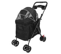 Oreilet Cochecito Plegable para Perros pequeños y medianos, con Ruedas, Parasol y portavasos, Carrito de Viaje para Cachorros Cats Pet Gear (Black)