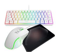 Oreilet Combo de Teclado y Mouse de Juegos con Cable, 61 Teclas RGB Keyboard y Mouse con Mousepad, Ratones de Teclado de Computadora Ergonómica para PC/Laptop (Conjunto Blanco)