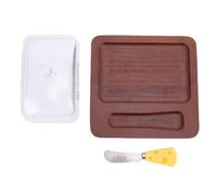 Oreilet Mantequera Madera, Recipiente para Mantequilla, Plato Grande para Pastel Queso Mantequilla con Tapa Vidrio Cuchillo, Bandeja para Servir Postre Almacenamiento en Encimera (Marron oscuro)