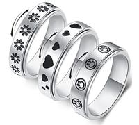 OreilleStar Anillo de ansiedad para mujer, anillo giratorio de acero inoxidable de titanio, anillo de 6 mm de ancho con pata de perro, gatito, cara de gato, patrón de mal de ojo, banda exterior