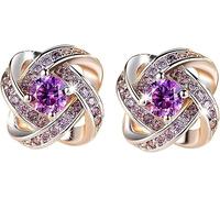 Oreja Stud Mujeres Moda Joyería Plata Chapado Cúbico Zirconia Pendientes Regalo Brillante Señora Morado Misterioso Morado Estética y Práctica