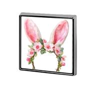 Orejas de conejo de Pascua con flores rosas pastel, broches y alfileres unisex cuadrados ligeros para solapa, joyería para ropa, chal, sombrero