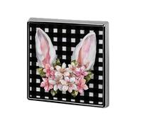 Orejas de conejo de Pascua con flores rosas y blancas, broches y alfileres unisex cuadrados ligeros para solapa, joyería para ropa, chal, sombrero