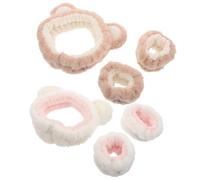 Orejas de Oso y Maquillaje Diadema de Felpa para Baño | Conjunto Ajustable para Lavado Facial, Pulseras Suaves, Uso en Rutina Diaria, Cabello Recogido