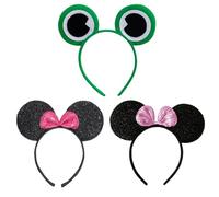 Orejas de ratón de dibujos animados en diadema con lazo de satén rojo, 3 Pcs diademas de orejas de Mickey Mouse, accesorio novedoso para fiestas, cumpleaños, cosplay, accesorios para adultos y niños