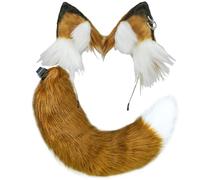 Orejas y cola de zorro, disfraz de peluche de lobo con orejas de perro Therian Tails para cosplay (marrón)