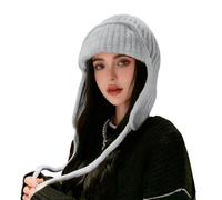 Orejeras de punto para mujer, estilo japonés, color sólido, cálido, con correa de lana para otoño e invierno, versátiles y gruesas, Lei Feng, gris, Talla única