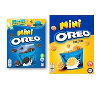 Oreo Mini Galletas de Cacao Rellenas de Crema Sabor Vainilla, Paquete con 4 Bolsitas Individuales, 160 g + Oreo Golden Mini, Galletas Rellenas de Crema de Vainilla, Paquete de 160 g