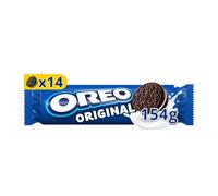 OREO Original galletas rellenas sabor vainilla, 14 galletas 154g | Una irresistible combinación de cacao y crema de vainilla, ideal para meriendas y disfrutar entre horas