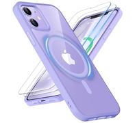 ORETECH Magnética para Funda iPhone 12, Funda iPhone 12 Pro, Compatible con Mag-Safe, con [2X Protector de Pantalla] Antichoque Antigolpes Transparente Case para Carcasa iPhone 12/12 Pro,Púrpura Claro