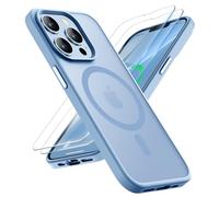 ORETECH Magnética para Funda iPhone 13 Pro MAX, Compatible con mag-Safe, con [2X Protector de Pantalla] Antichoque Translúcida Mate Trasera Case para Carcasa iPhone 13 Pro MAX 6,7" Sierra Azul