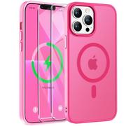 ORETECH Magnética para Funda iPhone 13 Pro MAX, con [2X Protector de Pantalla] Antichoque Translúcida Mate Trasera Case para Carcasa iPhone 13 Pro MAX 6,7" Rosa Intenso