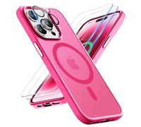 ORETECH Magnética para Funda iPhone 14 Pro MAX, Compatible con mag-Safe, con [2X Protector de Pantalla + 1x Cámara Protector] Antichoque Translúcida Mate para Carcasa iPhone 14 Pro MAX, Rosa Intenso