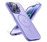 ORETECH Magnética para Funda iPhone 14 Pro MAX, Compatible con mag-Safe, con [2X Protector de Pantalla + 1x Cámara Protector] Antichoque Translúcida Mate para Carcasa iPhone 14 Pro MAX, Púrpura Claro