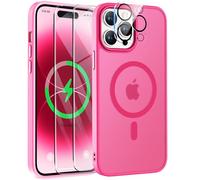 ORETECH Magnética para Funda iPhone 14 Pro MAX, con [2X Protector de Pantalla + 1x Cámara Protector] Antichoque Translúcida Mate para Carcasa iPhone 14 Pro MAX, Rosa Intenso