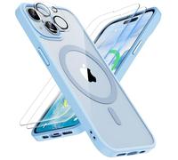 ORETECH Magnética para Funda iPhone 15 Plus, Compatible con mag-Safe, con [2X Protector de Pantalla y 1 Protector Cámara] Antigolpes Transparente Trasera Carcasa para iPhone 15 Plus 6,7" Sierra Azul