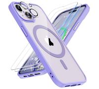 ORETECH Magnética para Funda iPhone 15 Plus, Compatible con Mag-Safe, con [2X Protector de Pantalla y 1 Protector Cámara] Antigolpes Transparente Trasera Carcasa para iPhone 15 Plus 6,7"Púrpura Claro