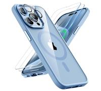 ORETECH Magnética para Funda iPhone 15 Pro MAX, Compatible con mag-Safe, con [2X Protector de Pantalla y 1 Protector Cámara] Antigolpes Transparente Trasera Carcasa para iPhone 15 Pro MAX Sierra Azul