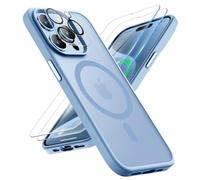 ORETECH Magnética para Funda iPhone 15 Pro MAX, Compatible con mag-Safe, con [2X Protector de Pantalla y 1 Protector Cámara] Translúcida Mate Trasera Carcasa para iPhone 15 Pro MAX 6,7" Sierra Azul