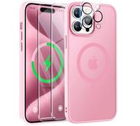 ORETECH Magnética para Funda iPhone 15 Pro MAX, Compatible con mag-Safe, con [2X Protector de Pantalla y 1 Protector Cámara] Translúcida Mate Trasera Carcasa para iPhone 15 Pro MAX 6,7" Rosa Claro