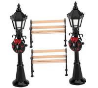 ORFOFE 12 Farolas en Miniatura y Bancos Retro 2 Unidades Cada Uno para Decoración Exterior y Juegos Infantiles