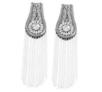 ORFOFE 2 piezas Charreteras Metálicas con Borlas y Diamantes de Imitación para Ropa Vintage Accesorio de Hombro con Apliques Bordados y Brillo para Decoración de Vestuario de Blanco