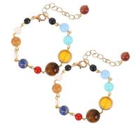 ORFOFE 2 piezas Pulsera Ajustable Sistema Solar para Mujer con Cuentas de Piedra Natural Diseño con Ocho Planetas Coloridos Joyería Guardiana del