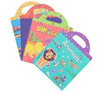 ORFOFE 4 Juegos Libro de Pegatinas Reutilizable para Temas Divertidos de Animales Vehículos Dinosaurios y Espacio Educativo para Estimular Creatividad y Concentración