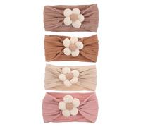 ORFOFE 4 Piezas Diademas Suaves de Flores para Bebés Niñas Cintas Elásticas para Cabello con Detalles Accesorios Cómodos para Recién Nacidos Infantes y Pequeños para Ocasiones Festivas