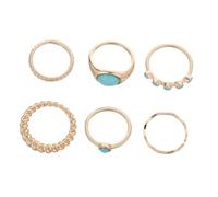 ORFOFE 6 Piezas Anillos Turquesa Vintage Ovalados Apilables Diseño Boho Estilo Occidental para Mujer Conjunto Joyería Apilable