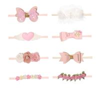 ORFOFE 8 Diademas Elásticas Lazo Pelo de Recién Nacidos, Decoradas Flores, Hechas de Cuero Pu y Algodón Peinado, para Baby Shower