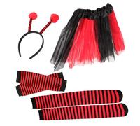 ORFOFE Accesorios para Disfraz de Mariquita para Adultos con Falda Tutu de Tul y Mangas de Brazo Diadema con Antenas y Medias Largas Ropa Decorativa Ligera para Fiestas y Cosplay