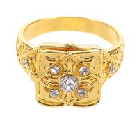 ORFOFE Anillo con Compartimento Secreto y Cierre Abatible, Diseño Tallado en Aleación Dorada con Microincrustaciones de Brillantes para Fiestas y Eventos Obsequios