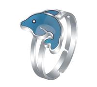 ORFOFE Anillo de Dibujos Animados Delfín Que Cambia de Color Termocrómico, Aleación de Zinc y Acrílico, Diseño Abierto y Cómodo para Niñas y Niños