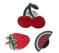 ORFOFE Broche Esmaltado de Sandía, Fresa y Cereza 3 Piezas, Accesorio Ligero y Divertido para Ropa, Mochilas y Solapas, Broches de Fruta para Mujer y Niñas, Decoración Versátil de Moda