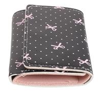 ORFOFE Cartera Pequeña Triple de PU Negra con Lunares y Lazo, Monedero para Mujer con 5 Ranuras para Tarjetas, Ventana de Identificación y Compartimento para Billetes, Adecuado para Uso
