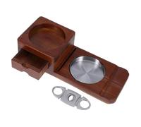 ORFOFE Cenicero de Madera y Soporte para Vasos de Whisky con Cajón Integrado Diseño Refinado Antideslizante Fácil de Limpiar para Reuniones en Casa y Fiestas