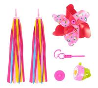 ORFOFE Cintas de Borlas Amarillo y Rosa Molinillo de Viento Unicornio y Timbre Rosa para Manillar Adecuado para Patinetes y Bicicletas