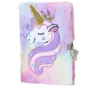 ORFOFE Cuaderno con Patrón de Unicornio y Cubierta de Felpa Suave Diario Infantil con Cerradura Segura Bloc de Notas para Escritura y Dibujo para Niñas